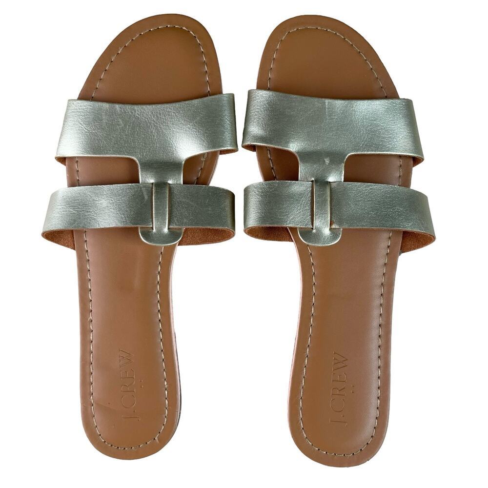 J.Crew Beachside Slide Sandals Vegan Leather in Metallic Gold, Size 7